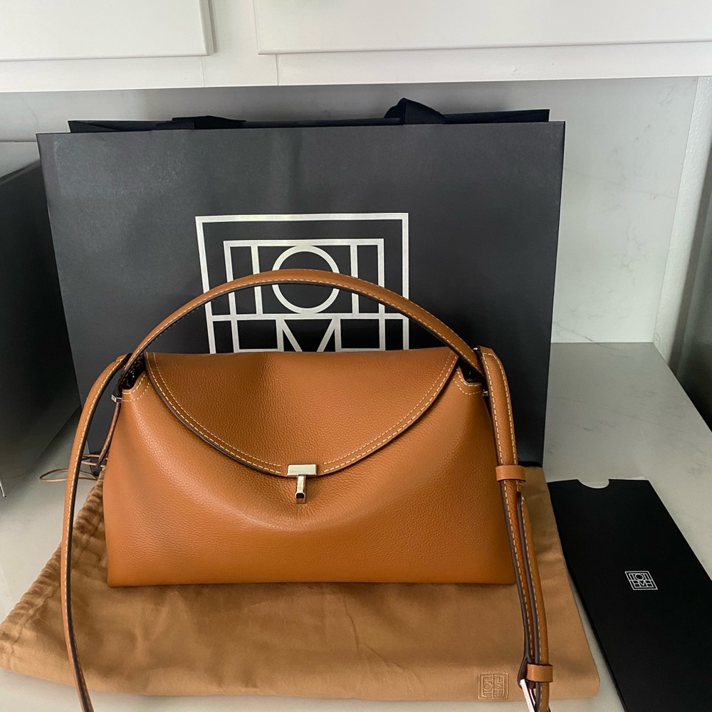 Toteme Tan Leather T Lock Top-Handle Shoulder Bag